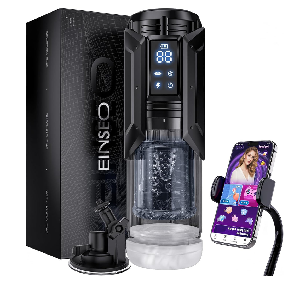 EINSEO Male Masturbator Sex Toy for Men with Phone Holder - AI Sync Waterproof Penis Pump with 7 Sucking &amp;amp; 7 Thrusting Rotating Licking Mode, Pocket Pussy Male Sex Toys with Suction Base Bath Item