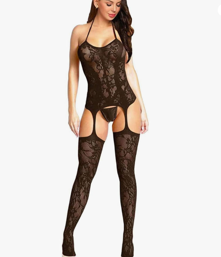 Buitifo Womens Fishnet Bodystocking Plus Size Crotchless Bodysuit Sexy Tights Soft Nightwear Lingerie